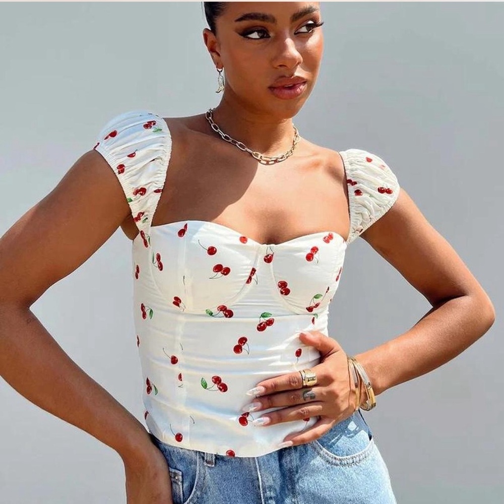 Princess Polly Cherry Cream Top- New with tags, US Size 4